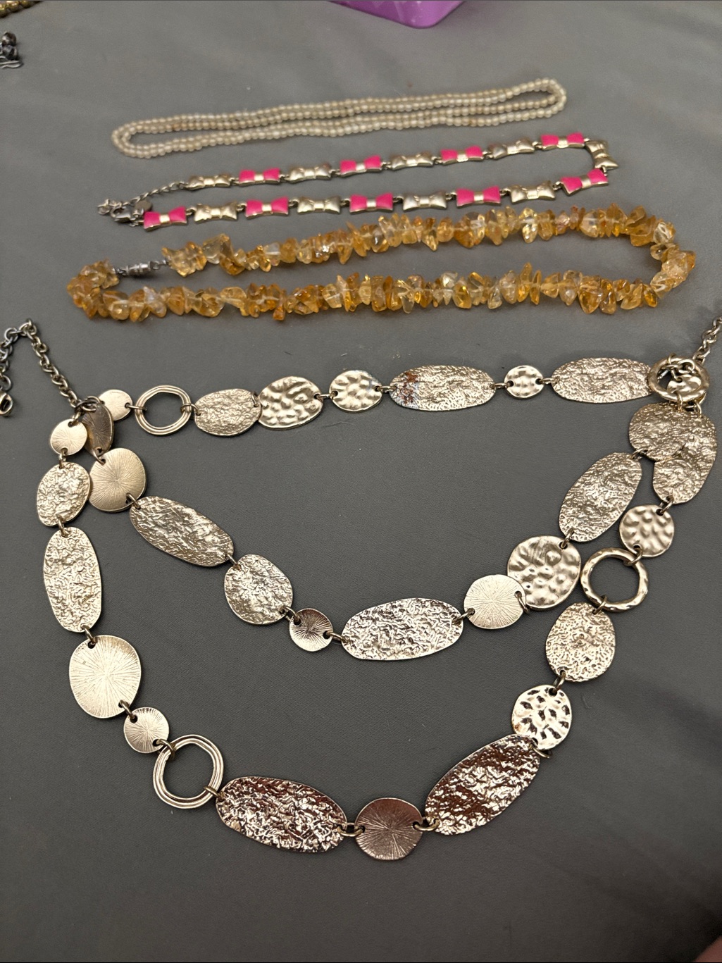 Silver-Tone Textured Multi-Disc Necklace - Silver